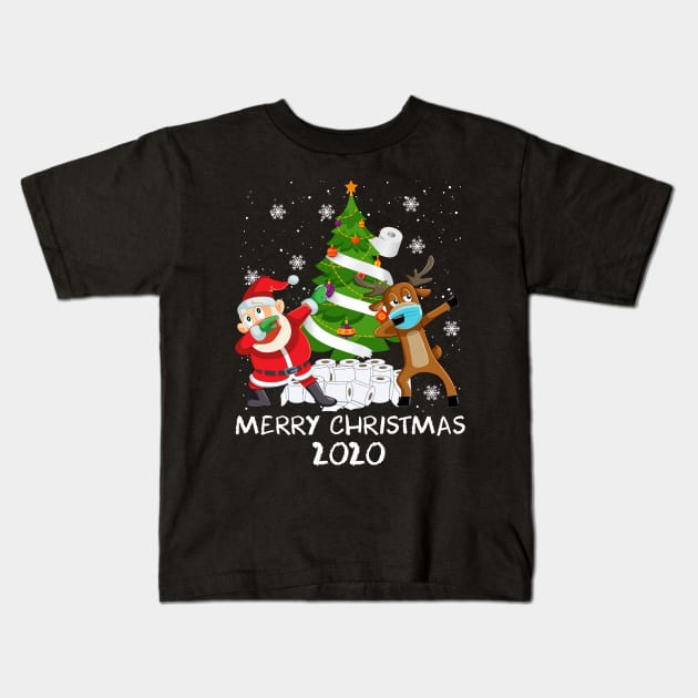 Dabbing Santa Mask Reindeer Mask, Candy Cane, Snowflake, Christmas Tree Toilet Paper, and Christmas Lights Quarantine Christmas 2020 Kids T-Shirt by mittievance